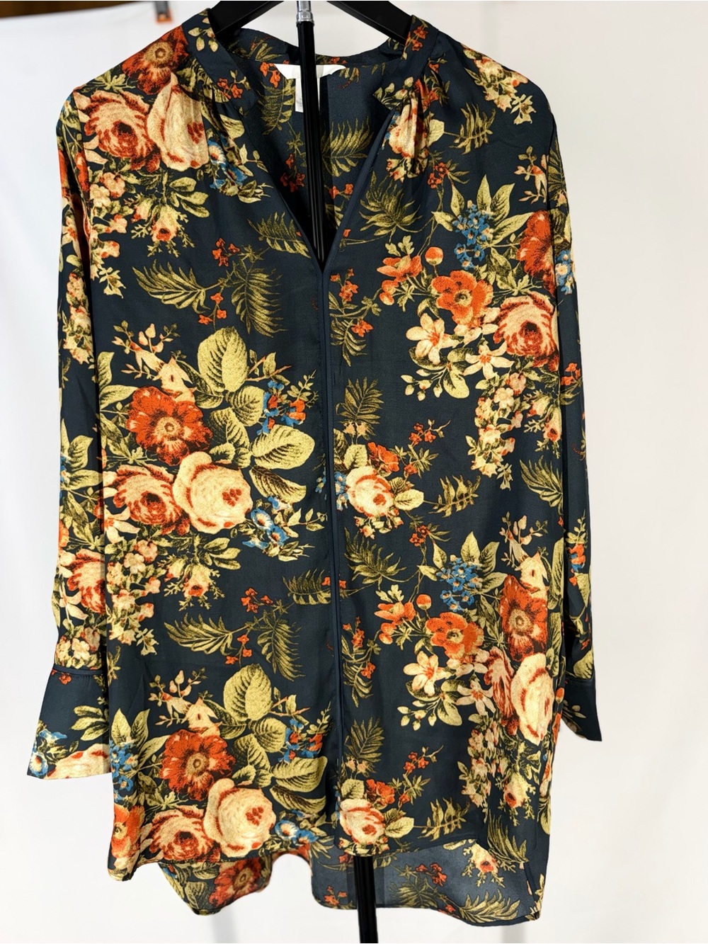 H&M Dark Green Floral Long Sleeve Blouse